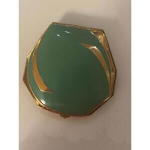 Art Deco 1920s Clarice Jane Green Enamel and Gold Compact with Mirror